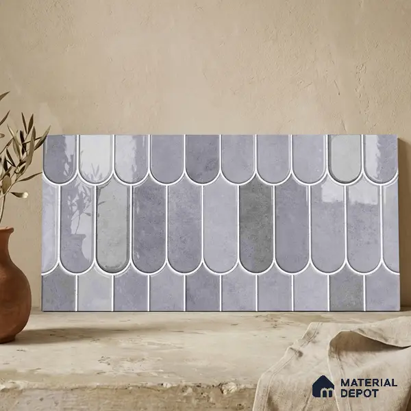 Faux Subway Wall Tile TL 11682 F Urban Scallop 2 ft x 1 ft Ceramic Glossy Finish Tile - 9 mm | Suitable For Bathroom, Balcony & Kitchen Backsplash