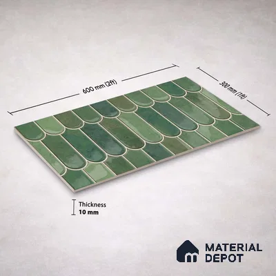 Faux Subway Wall Tile TL 11682 G Verdant Scallop 2 ft x 1 ft Ceramic Glossy Finish Tile - 9 mm | Suitable For Bathroom, Balcony & Kitchen Backsplash