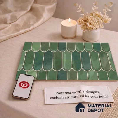 Faux Subway Wall Tile TL 11682 G Verdant Scallop 2 ft x 1 ft Ceramic Glossy Finish Tile - 9 mm | Suitable For Bathroom, Balcony & Kitchen Backsplash