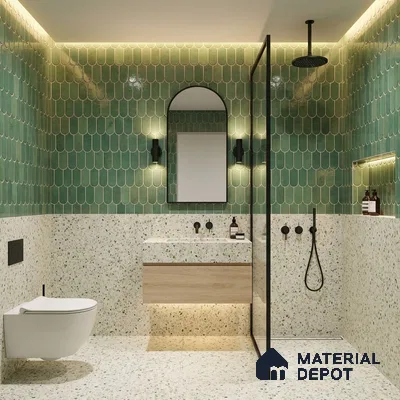 Faux Subway Wall Tile TL 11682 G Verdant Scallop 2 ft x 1 ft Ceramic Glossy Finish Tile - 9 mm | Suitable For Bathroom, Balcony & Kitchen Backsplash