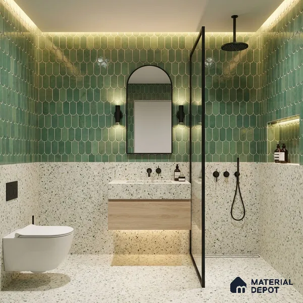 Faux Subway Wall Tile TL 11682 G Verdant Scallop 2 ft x 1 ft Ceramic Glossy Finish Tile - 9 mm | Suitable For Bathroom, Balcony & Kitchen Backsplash