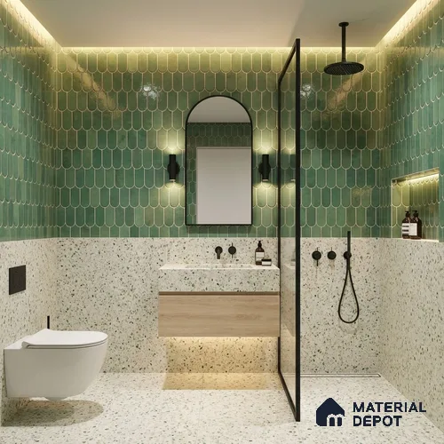 Faux Subway Wall Tile TL 11682 G Verdant Scallop 2 ft x 1 ft Ceramic Glossy Finish Tile - 9 mm | Suitable For Bathroom, Dining Area, Kitchen Backsplash