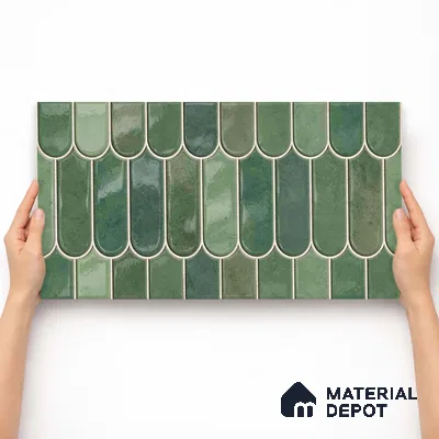 Faux Subway Wall Tile TL 11682 G Verdant Scallop 2 ft x 1 ft Ceramic Glossy Finish Tile - 9 mm | Suitable For Bathroom, Balcony & Kitchen Backsplash
