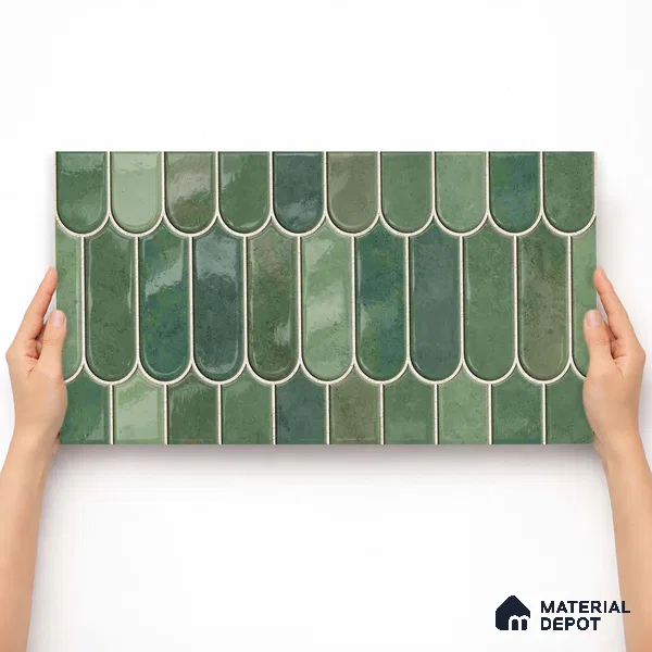 Faux Subway Wall Tile TL 11682 G Verdant Scallop 2 ft x 1 ft Ceramic Glossy Finish Tile - 9 mm | Suitable For Bathroom, Balcony & Kitchen Backsplash