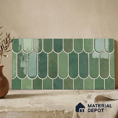 Faux Subway Wall Tile TL 11682 G Verdant Scallop 2 ft x 1 ft Ceramic Glossy Finish Tile - 9 mm | Suitable For Bathroom, Balcony & Kitchen Backsplash