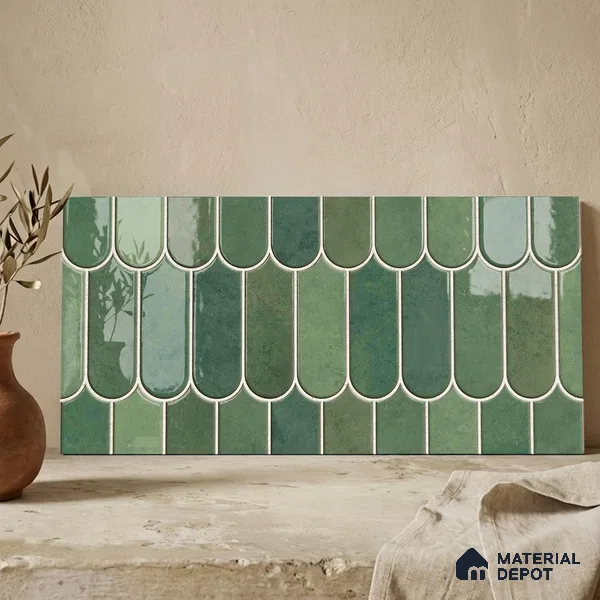 Faux Subway Wall Tile TL 11682 G Verdant Scallop 2 ft x 1 ft Ceramic Glossy Finish Tile - 9 mm | Suitable For Bathroom, Balcony & Kitchen Backsplash