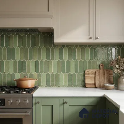 Faux Subway Wall Tile TL 11682 H Verdant Fan 2 ft x 1 ft Ceramic Glossy Finish Tile - 9 mm | Suitable For Bathroom, Balcony & Kitchen Backsplash (Sample)