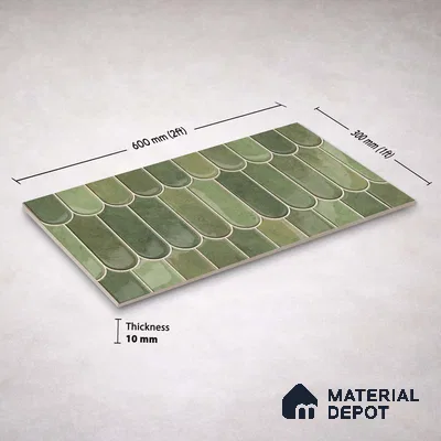Faux Subway Wall Tile TL 11682 H Verdant Fan 2 ft x 1 ft Ceramic Glossy Finish Tile - 9 mm | Suitable For Bathroom, Balcony & Kitchen Backsplash (Sample)