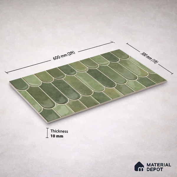Faux Subway Wall Tile TL 11682 H Verdant Fan 2 ft x 1 ft Ceramic Glossy Finish Tile - 9 mm | Suitable For Bathroom, Balcony & Kitchen Backsplash (Sample)