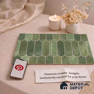 Faux Subway Wall Tile TL 11682 H Verdant Fan 2 ft x 1 ft Ceramic Glossy Finish Tile - 9 mm | Suitable For Bathroom, Balcony & Kitchen Backsplash (Sample)