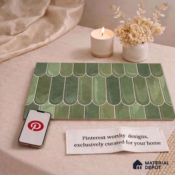 Faux Subway Wall Tile TL 11682 H Verdant Fan 2 ft x 1 ft Ceramic Glossy Finish Tile - 9 mm | Suitable For Bathroom, Balcony & Kitchen Backsplash (Sample)