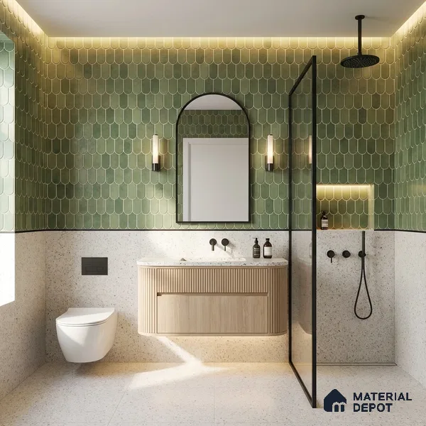 Faux Subway Wall Tile TL 11682 H Verdant Fan 2 ft x 1 ft Ceramic Glossy Finish Tile - 9 mm | Suitable For Bathroom, Balcony & Kitchen Backsplash (Sample)