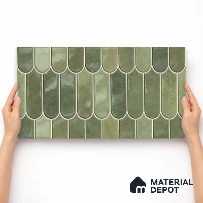 Faux Subway Wall Tile TL 11682 H Verdant Fan 2 ft x 1 ft Ceramic Glossy Finish Tile - 9 mm | Suitable For Bathroom, Balcony & Kitchen Backsplash (Sample)