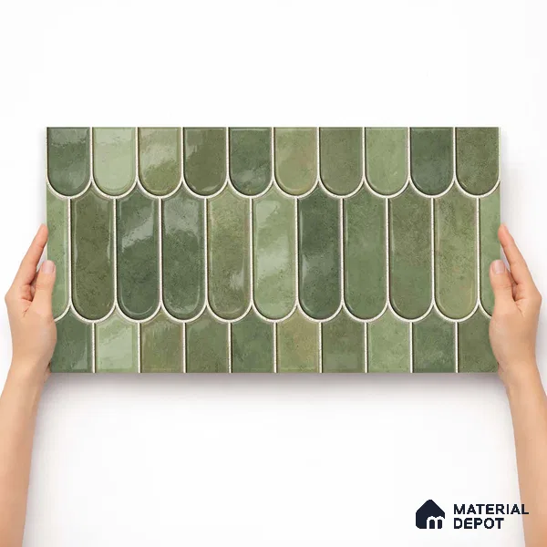 Faux Subway Wall Tile TL 11682 H Verdant Fan 2 ft x 1 ft Ceramic Glossy Finish Tile - 9 mm | Suitable For Bathroom, Balcony & Kitchen Backsplash (Sample)