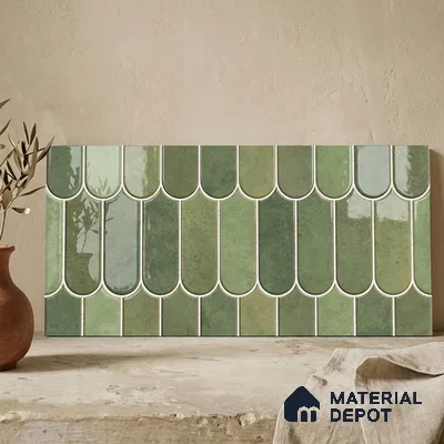 Faux Subway Wall Tile TL 11682 H Verdant Fan 2 ft x 1 ft Ceramic Glossy Finish Tile - 9 mm | Suitable For Bathroom, Balcony & Kitchen Backsplash (Sample)