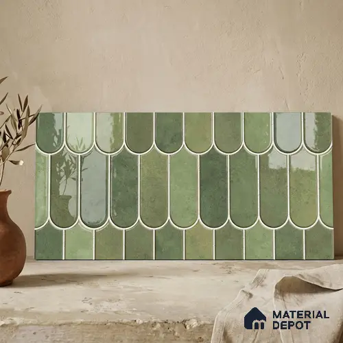 Faux Subway Wall Tile TL 11682 H Verdant Fan 2 ft x 1 ft Ceramic Glossy Finish Tile - 9 mm | Suitable For Bathroom, Balcony & Kitchen Backsplash