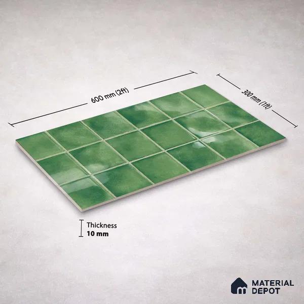 Faux Subway Wall Tile TL 11255 Meadow Mint 2 ft x 1 ft Ceramic Glossy Finish Tile - 9 mm | Suitable For Bathroom, Basin Area, Kitchen Backsplash