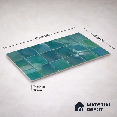 Faux Subway Wall Tile TL 11223 Lagoon Mist 2 ft x 1 ft Ceramic Glossy Finish Tile - 9 mm | Suitable For Bathroom, Dining Area, Kitchen Backsplash