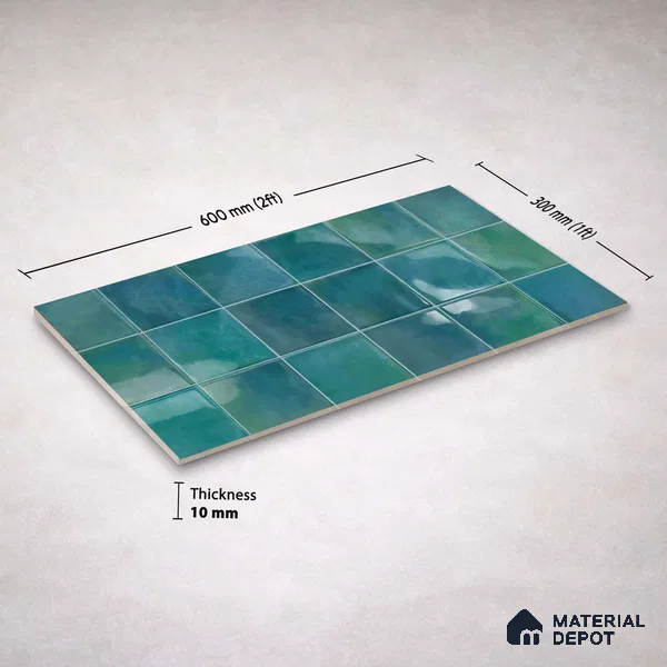 Faux Subway Wall Tile TL 11223 Lagoon Mist 2 ft x 1 ft Ceramic Glossy Finish Tile - 9 mm | Suitable For Bathroom, Dining Area, Kitchen Backsplash
