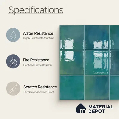 Faux Subway Wall Tile TL 11223 Lagoon Mist 2 ft x 1 ft Ceramic Glossy Finish Tile - 9 mm | Suitable For Bathroom, Dining Area, Kitchen Backsplash