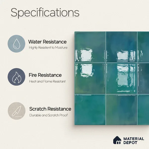 Faux Subway Wall Tile TL 11223 Lagoon Mist 2 ft x 1 ft Ceramic Glossy Finish Tile - 9 mm | Suitable For Bathroom, Dining Area, Kitchen Backsplash