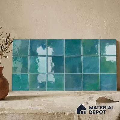 Faux Subway Wall Tile TL 11223 Lagoon Mist 2 ft x 1 ft Ceramic Glossy Finish Tile - 9 mm | Suitable For Bathroom, Dining Area, Kitchen Backsplash