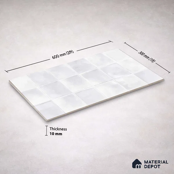 Faux Subway Wall Tile TL 11219 Cloud Mist 2 ft x 1 ft Ceramic Glossy Finish Tile - 9 mm | Suitable For Bathroom, Dining Area, Kitchen Backsplash