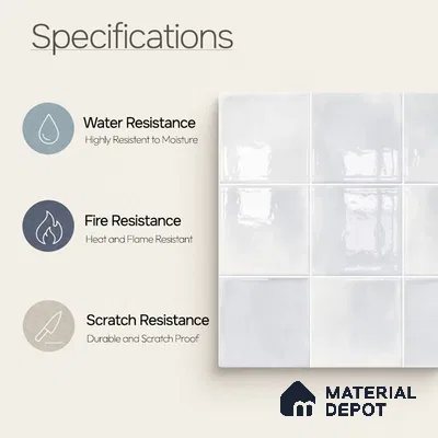 Faux Subway Wall Tile TL 11219 Cloud Mist 2 ft x 1 ft Ceramic Glossy Finish Tile - 9 mm | Suitable For Bathroom, Dining Area, Kitchen Backsplash