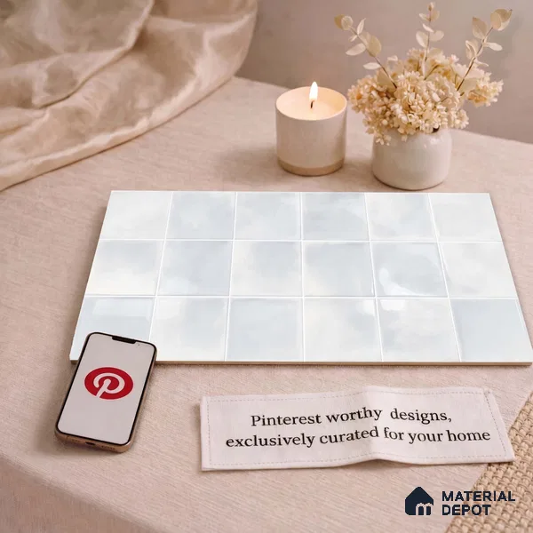 Faux Subway Wall Tile TL 11219 Cloud Mist 2 ft x 1 ft Ceramic Glossy Finish Tile - 9 mm | Suitable For Bathroom, Dining Area, Kitchen Backsplash