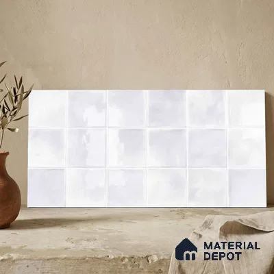 Faux Subway Wall Tile TL 11219 Cloud Mist 2 ft x 1 ft Ceramic Glossy Finish Tile - 9 mm | Suitable For Bathroom, Dining Area, Kitchen Backsplash