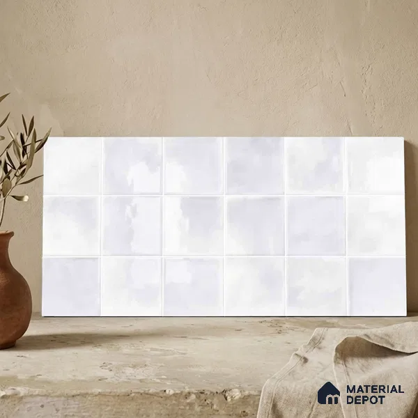 Faux Subway Wall Tile TL 11219 Cloud Mist 2 ft x 1 ft Ceramic Glossy Finish Tile - 9 mm | Suitable For Bathroom, Dining Area, Kitchen Backsplash