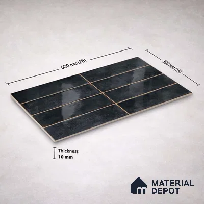 Faux Subway Wall Tile TL 11231 Forge Slate 2 ft x 1 ft Ceramic Glossy Finish Tile - 9 mm | Suitable For Bathroom, Dining Area, Kitchen Backsplash