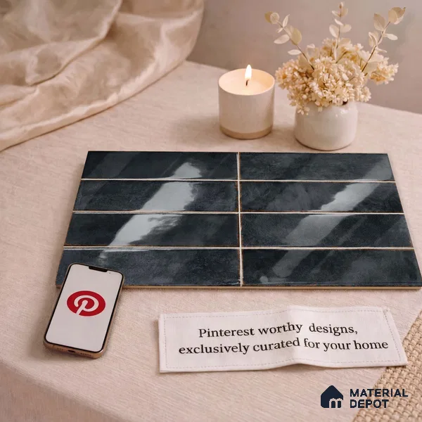 Faux Subway Wall Tile TL 11231 Forge Slate 2 ft x 1 ft Ceramic Glossy Finish Tile - 9 mm | Suitable For Bathroom, Dining Area, Kitchen Backsplash