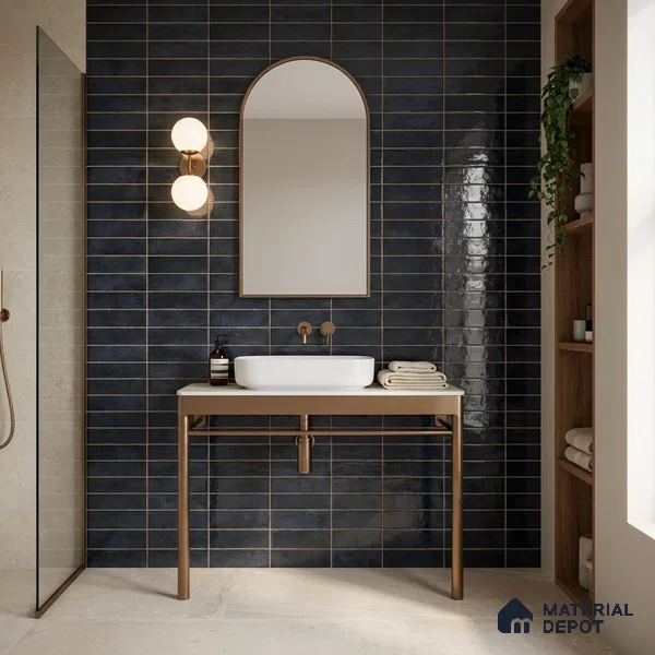 Faux Subway Wall Tile TL 11231 Forge Slate 2 ft x 1 ft Ceramic Glossy Finish Tile - 9 mm | Suitable For Bathroom, Dining Area, Kitchen Backsplash