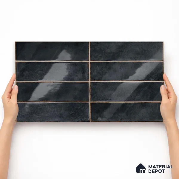 Faux Subway Wall Tile TL 11231 Forge Slate 2 ft x 1 ft Ceramic Glossy Finish Tile - 9 mm | Suitable For Bathroom, Dining Area, Kitchen Backsplash