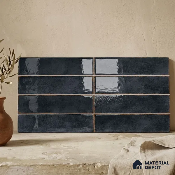 Faux Subway Wall Tile TL 11231 Forge Slate 2 ft x 1 ft Ceramic Glossy Finish Tile - 9 mm | Suitable For Bathroom, Dining Area, Kitchen Backsplash