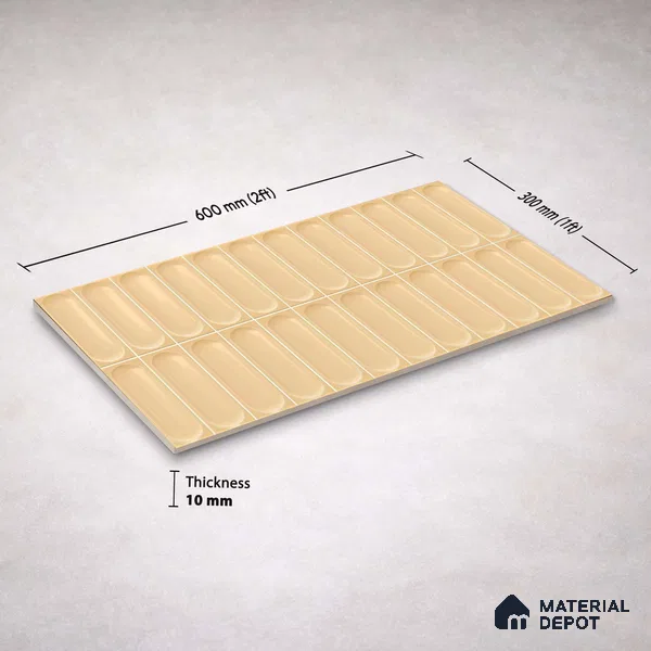 Faux Subway Wall Tile TL 11245 Sable Capsule 2 ft x 1 ft Ceramic Glossy Finish Tile - 9 mm | Suitable For Bathroom, Dining Area, Kitchen Backsplash