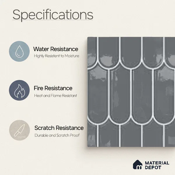 Faux Subway Wall Tile TL 11278 Graphite Scallop 2 ft x 1 ft Ceramic Glossy Finish Tile - 9 mm | Suitable For Bathroom, Balcony & Kitchen Backsplash