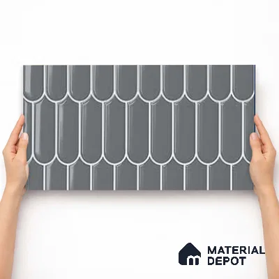 Faux Subway Wall Tile TL 11278 Graphite Scallop 2 ft x 1 ft Ceramic Glossy Finish Tile - 9 mm | Suitable For Bathroom, Balcony & Kitchen Backsplash
