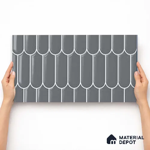Faux Subway Wall Tile TL 11278 Graphite Scallop 2 ft x 1 ft Ceramic Glossy Finish Tile - 9 mm | Suitable For Bathroom, Balcony & Kitchen Backsplash