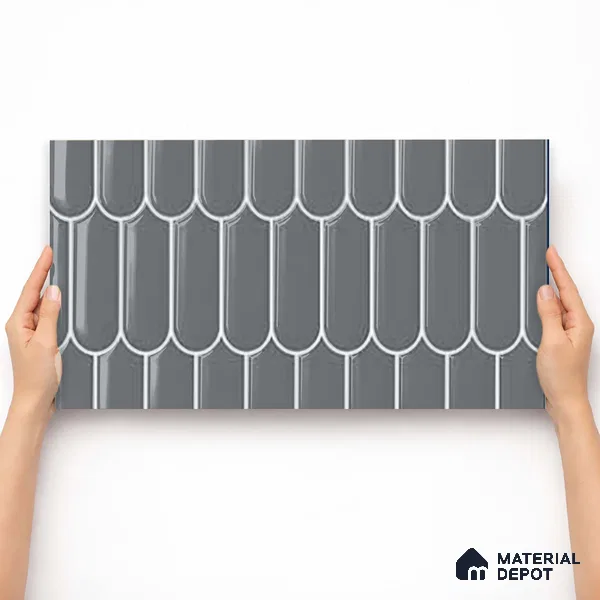 Faux Subway Wall Tile TL 11278 Graphite Scallop 2 ft x 1 ft Ceramic Glossy Finish Tile - 9 mm | Suitable For Bathroom, Balcony & Kitchen Backsplash