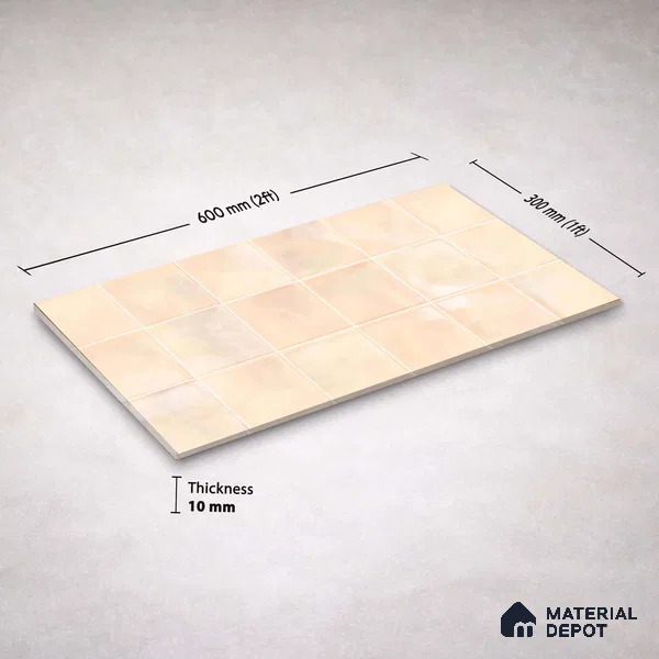 Faux Subway Wall Tile TL 11222 Blush Sand 2 ft x 1 ft Ceramic Glossy Finish Tile - 9 mm | Suitable For Bathroom, Dining Area, Kitchen Backsplash