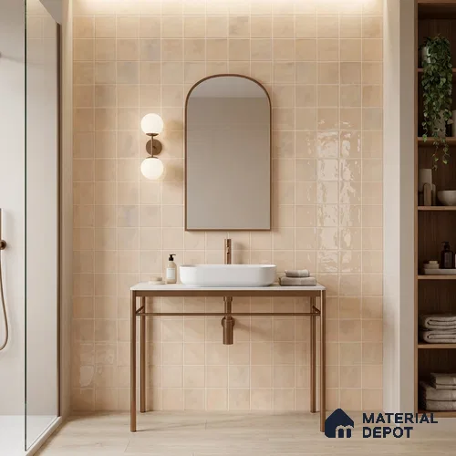 Faux Subway Wall Tile TL 11222 Blush Sand 2 ft x 1 ft Ceramic Glossy Finish Tile - 9 mm | Suitable For Bathroom, Dining Area, Kitchen Backsplash