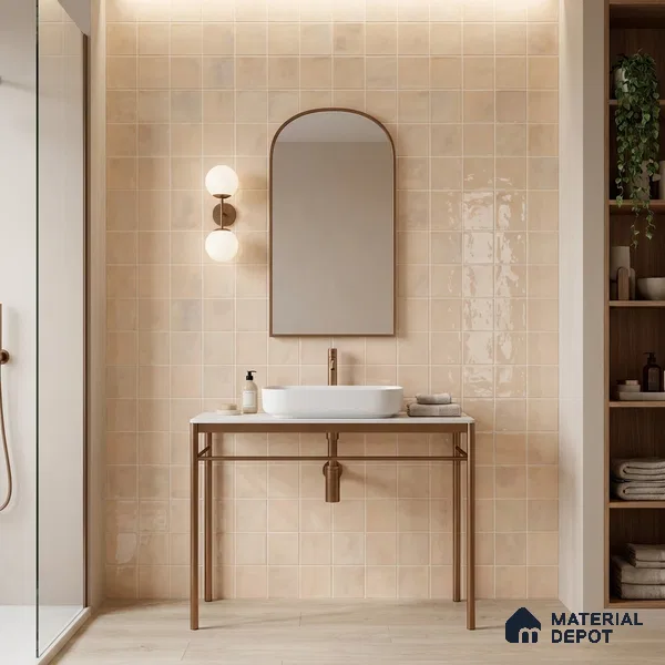 Faux Subway Wall Tile TL 11222 Blush Sand 2 ft x 1 ft Ceramic Glossy Finish Tile - 9 mm | Suitable For Bathroom, Dining Area, Kitchen Backsplash