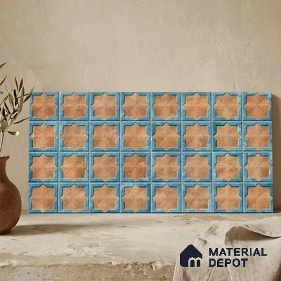 Patterned Wall Tile TL 11274 Azure Starburst 2 ft x 1 ft Ceramic Granulla Finish Tile - 9 mm | Suitable For Bathroom, Balcony & Kitchen Backsplash