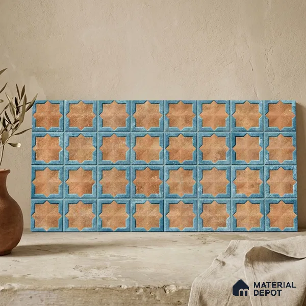 Patterned Wall Tile TL 11274 Azure Starburst 2 ft x 1 ft Ceramic Granulla Finish Tile - 9 mm | Suitable For Bathroom, Balcony & Kitchen Backsplash