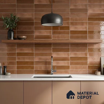 Faux Subway Wall Tile TL 11226 Copper Drift 2 ft x 1 ft Ceramic Glossy Finish Tile - 9 mm | Suitable For Bathroom, Dining Area, Kitchen Backsplash