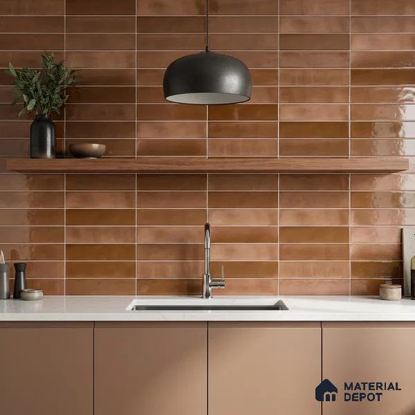 Faux Subway Wall Tile TL 11226 Copper Drift 2 ft x 1 ft Ceramic Glossy Finish Tile - 9 mm | Suitable For Bathroom, Dining Area, Kitchen Backsplash