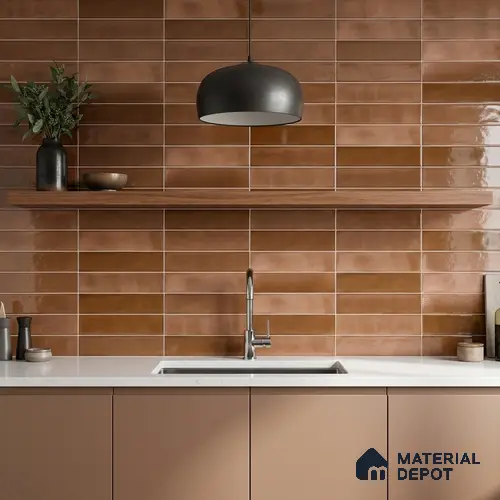 Faux Subway Wall Tile TL 11226 Copper Drift 2 ft x 1 ft Ceramic Glossy Finish Tile - 9 mm | Suitable For Bathroom, Balcony & Kitchen Backsplash