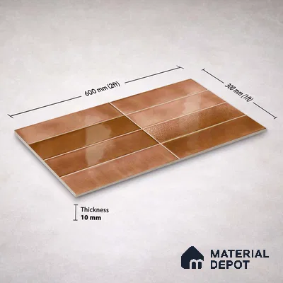 Faux Subway Wall Tile TL 11226 Copper Drift 2 ft x 1 ft Ceramic Glossy Finish Tile - 9 mm | Suitable For Bathroom, Dining Area, Kitchen Backsplash
